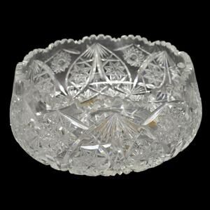 Vintage American Brilliant Cut Crystal Bowl Sawtooth Edge Large Etched Dish
